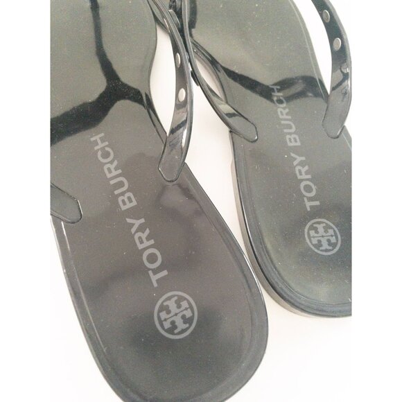 Tory Burch Studded Jelly Thong Sandals Black Logo 9 Beachwear - Picture 8 of 8